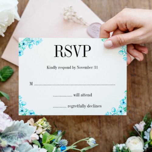 Boho Turquoise Poppies and Ferns Wedding RSVP Card