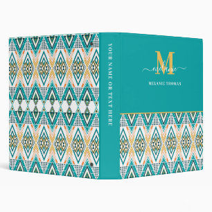Boho Turquoise Tribal Diamond Pattern Binder
