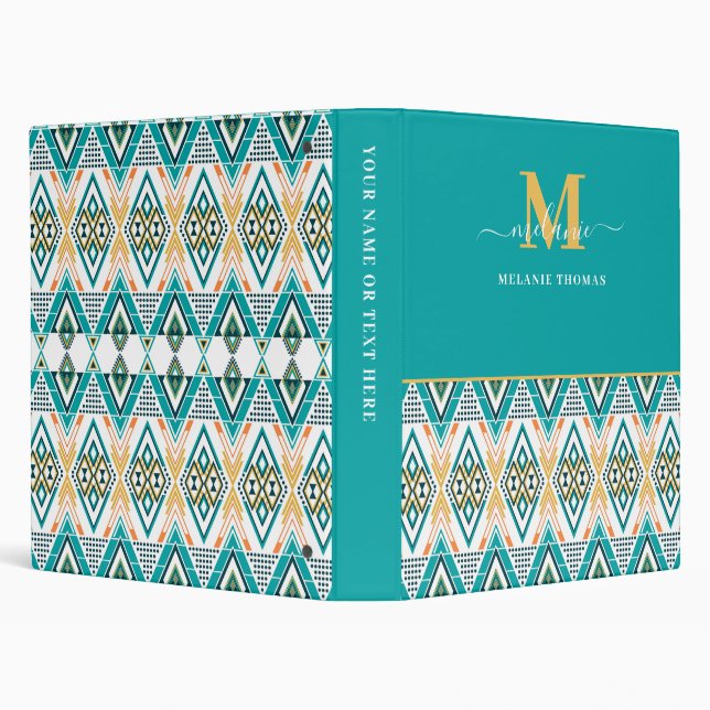 Boho Turquoise Tribal Diamond Pattern Binder (Background)