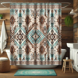 Boho Turquoise Western Shower Curtains, Home Decor Curtain