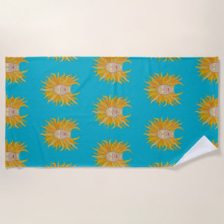 Boho turquoise yellow gold sun inspired beach towel
