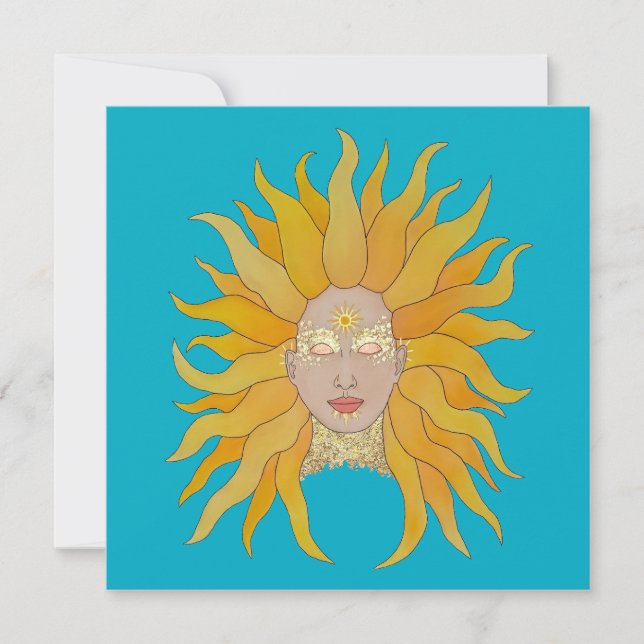 Boho turquoise yellow gold sun inspired card (Front)