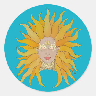 Boho turquoise yellow gold sun inspired  classic round sticker