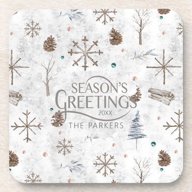 Boho Twigs & Pinecone Christmas ID986 Beverage Coaster (Front)