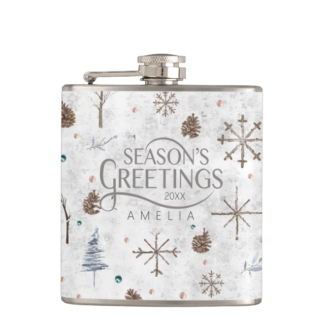 Boho Twigs & Pinecone Christmas ID986 Flask (Front)
