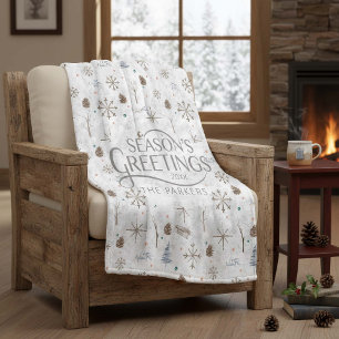 Boho Twigs & Pinecone Christmas ID986 Fleece Blanket