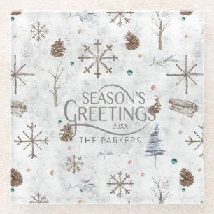 Boho Twigs & Pinecone Christmas ID986 Glass Coaster