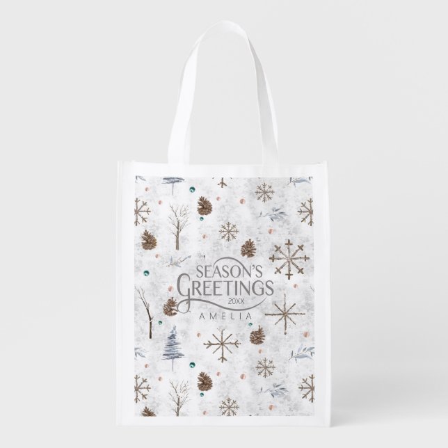 Boho Twigs & Pinecone Christmas ID986 Grocery Bag (Front)