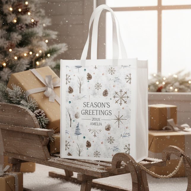 Boho Twigs & Pinecone Christmas ID986 Grocery Bag (Creator Uploaded)