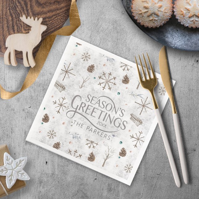 Boho Twigs & Pinecone Christmas ID986 Paper Dinner Napkins (Creator Uploaded)