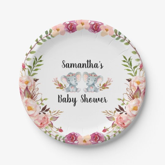 Boho Twin Elephant Baby Shower Paper Plate | Zazzle.com