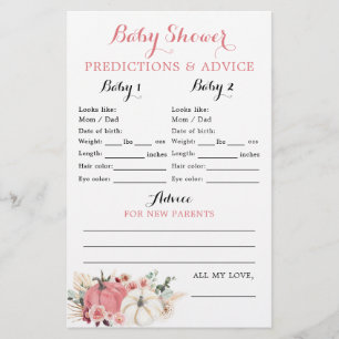 Boho Twin Pink and White Pumpkin Baby Shower Card
