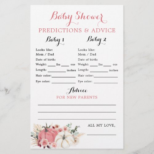 Boho Twin Pink and White Pumpkin Baby Shower Card