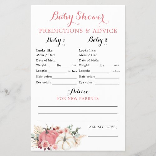 Boho Twin Pink and White Pumpkin Baby Shower Card