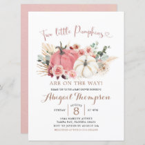 Boho Twin Pink and White Pumpkin Baby Shower Invitation