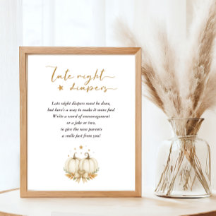 Boho Twin Pumpkins Baby Shower Late Night Diapers Poster