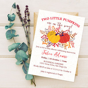 Boho Twins Little Fall Pumpkins Baby Shower Invitation