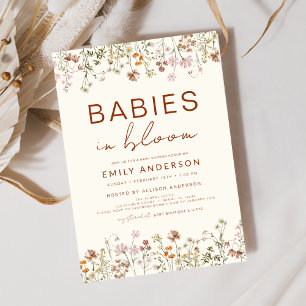 Boho Twins Wildflower Babies in Bloom Baby Shower Invitation