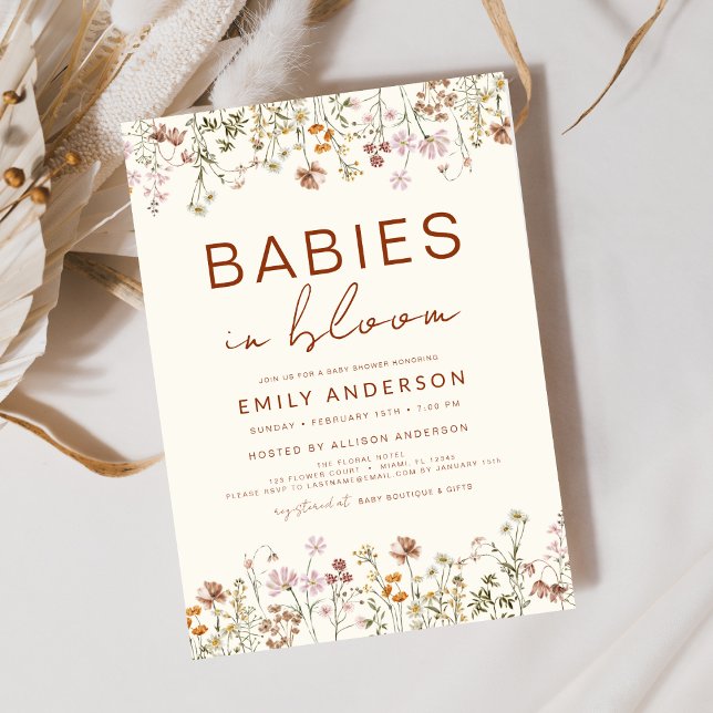 Boho Twins Wildflower Babies in Bloom Baby Shower Invitation (Creator Uploaded)