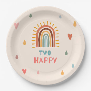 Boho two second Birthday Rainbow  Paper Plates