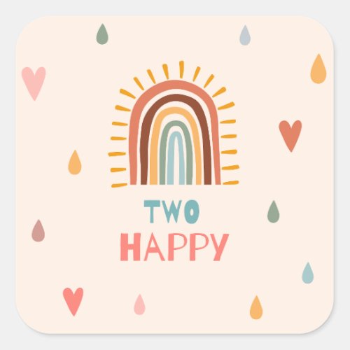 Boho Two Second Birthday Rainbow  Square Sticker