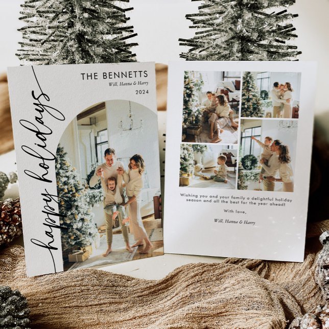 Boho Typography Happy Holidays Arch Photo Holiday Card (Creator Uploaded)