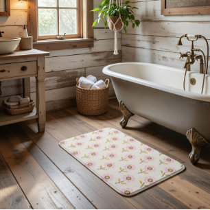 Boho Ukrainian Folk Cross Stitch Floral Bath Mat