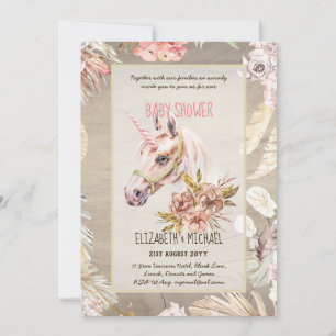 BOHO UNICORN Baby Shower Invitations Watercolor