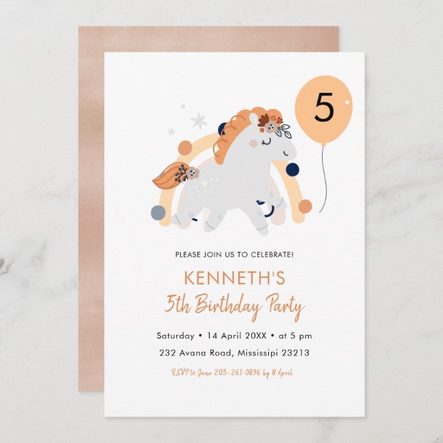 Boho Unicorn Birthday Invitation (Front/Back)