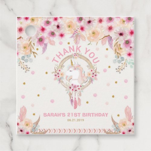 Boho Unicorn Birthday Party Thank You Floral Favor Tags