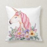 Boho Unicorn Face Floral Baby Girl Nursery Pillow