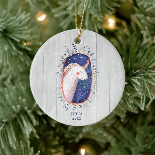 Boho Unicorn Illustration Personalized Girl's Name Ceramic Ornament