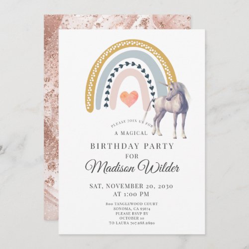 Boho Unicorn Rainbow Birthday Invitation