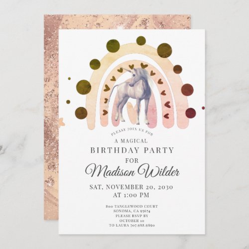 Boho Unicorn Rainbow Girls Birthday Invitation