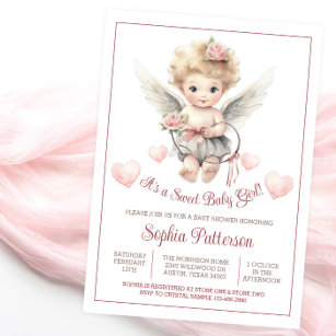 Boho Valentine Sweetheart Cherub Baby Shower Invitation