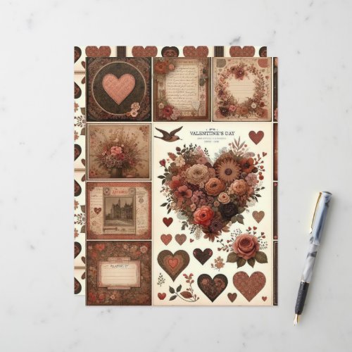 Boho Valentines Ephemera Scrapbook Paper
