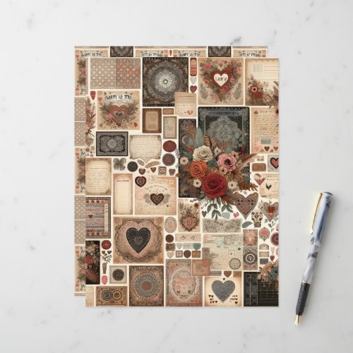 Boho Valentines Ephemera Scrapbook Paper