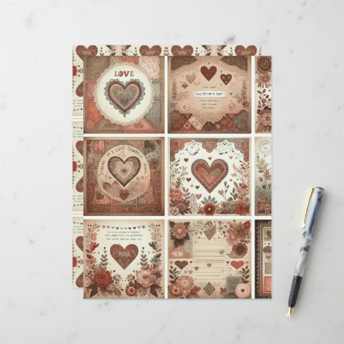 Boho Valentines Ephemera Scrapbook Paper