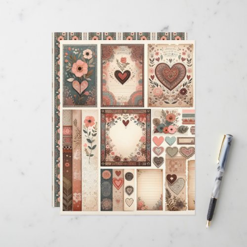 Boho Valentines Ephemera Scrapbook Paper