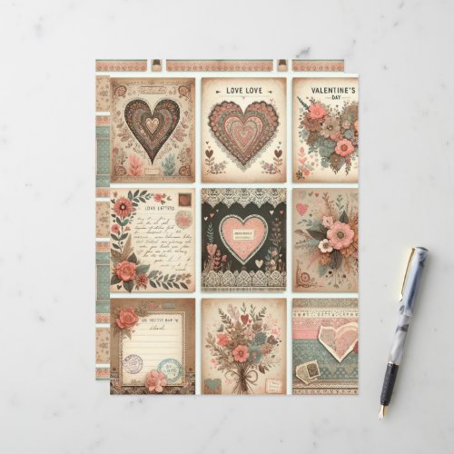 Boho Valentines Ephemera Scrapbook Paper
