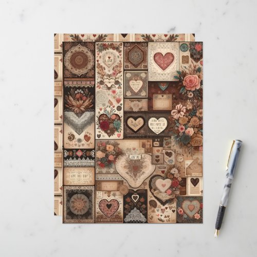 Boho Valentines Ephemera Scrapbook Paper