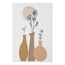 Boho Vases with Minimalist Floral Line Art