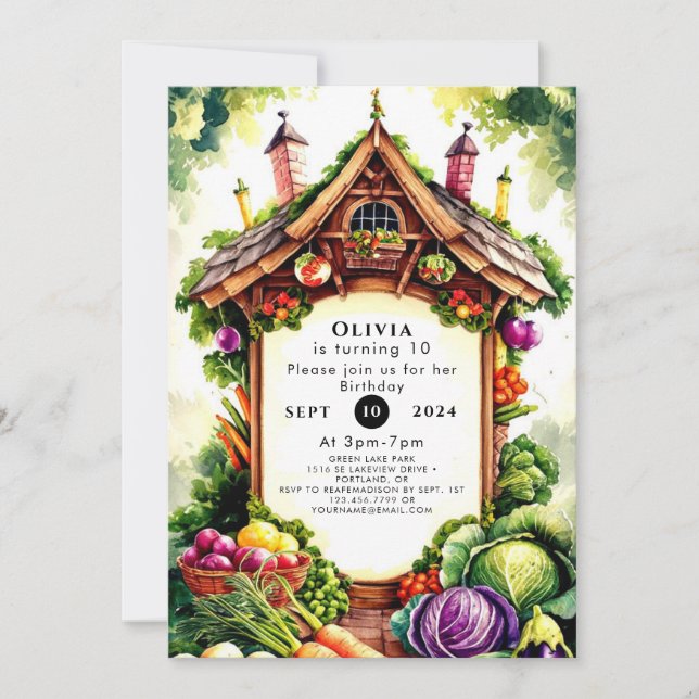 Boho Veggies Farmers Market Birthday Invitation (Front)