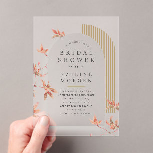 Boho Vibe Arch Autumn Leaves Bridal  Acrylic Invitations