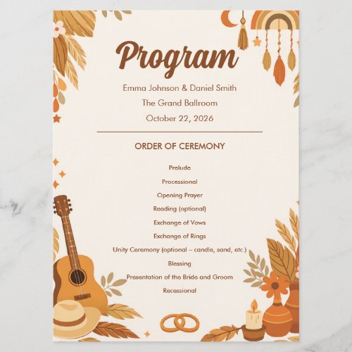 Boho Vibes Wedding Program Card