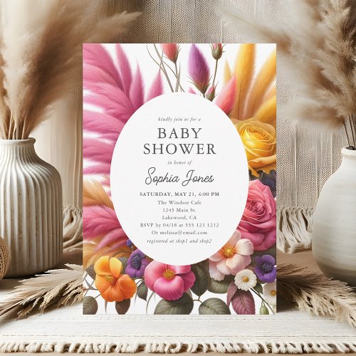 Boho Vibrant Bloom Cottagecore Baby Shower Invitation
