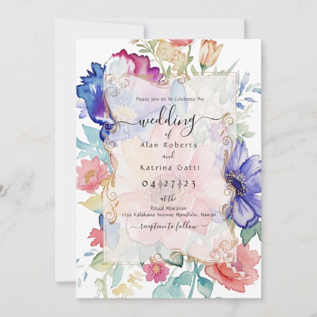 Boho Vibrant  Flowers Flat Invitation Frame (Front)