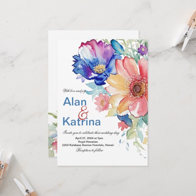 Boho Vibrant Flowers Invitation (Front/Back In Situ)