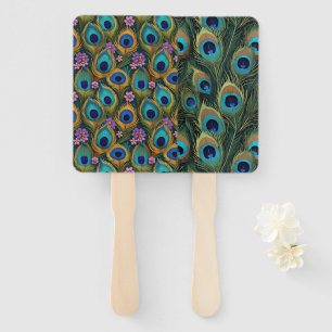 Boho Vibrant Peacock Feathers Florals Hand Fan