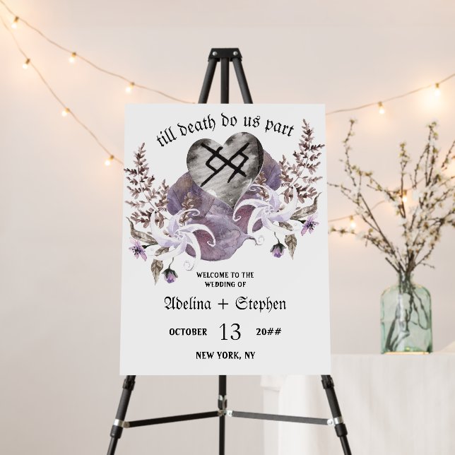 Boho Viking Gothic Wildflower Wedding Welcome Sign (In Situ (Stand))